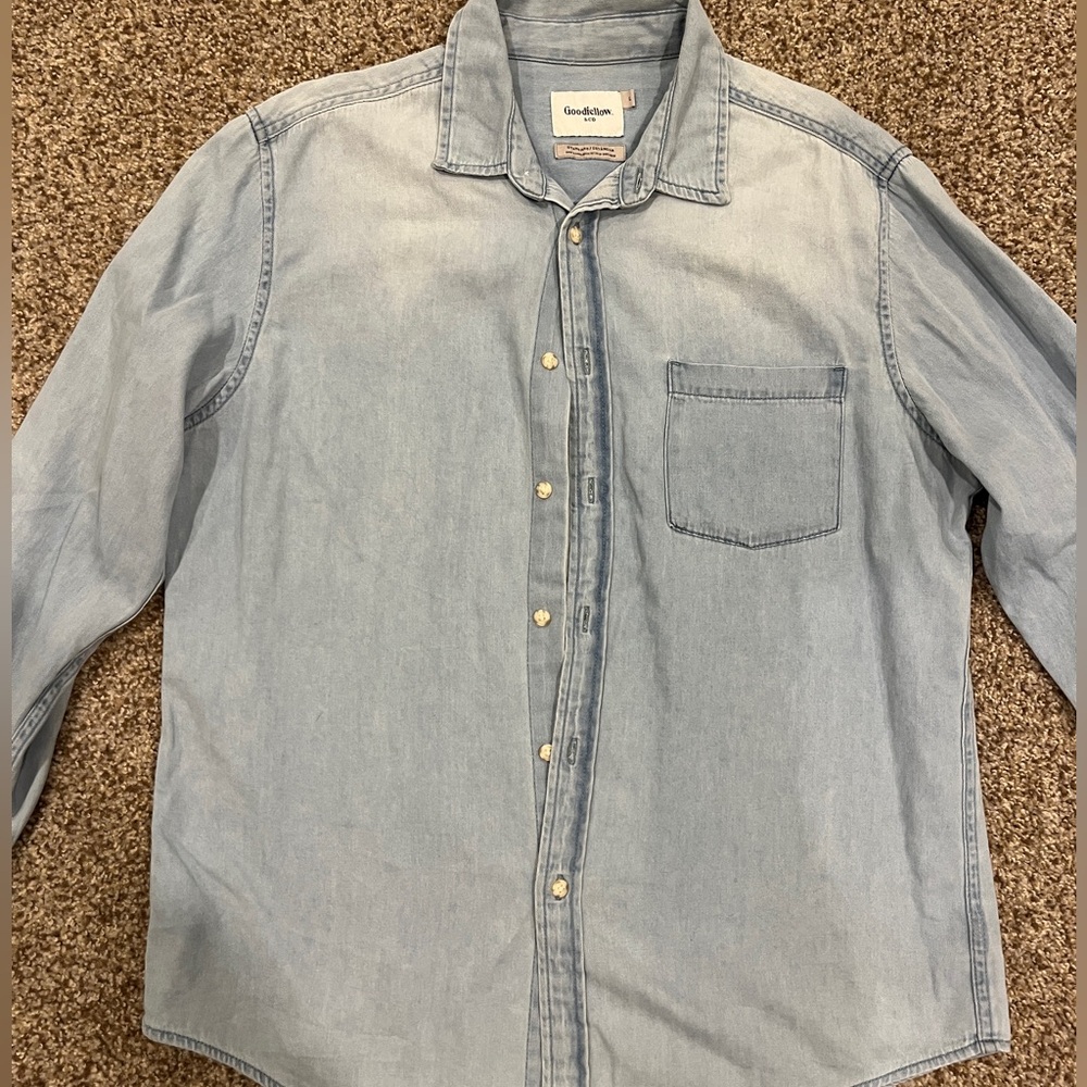 Goodfellow 100% cotton button down shirt, blue, mens L